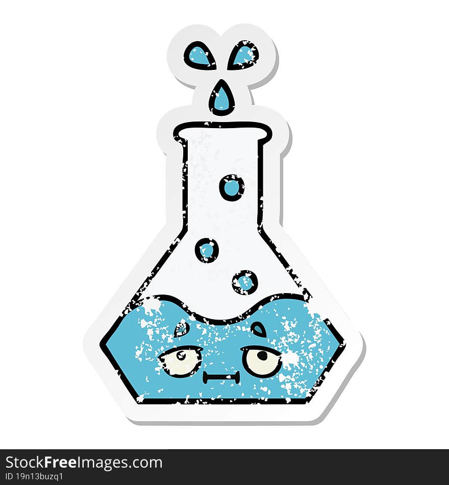 Distressed Sticker Of A Cute Cartoon Science Beaker