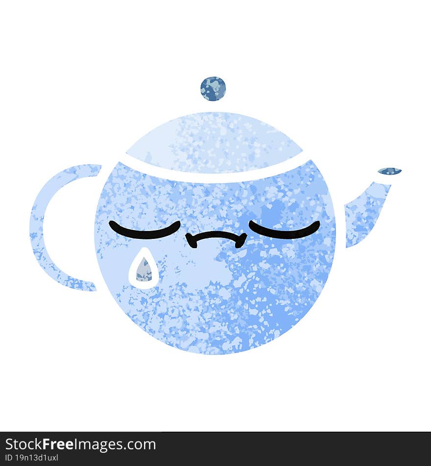 retro illustration style cartoon of a sad tea pot