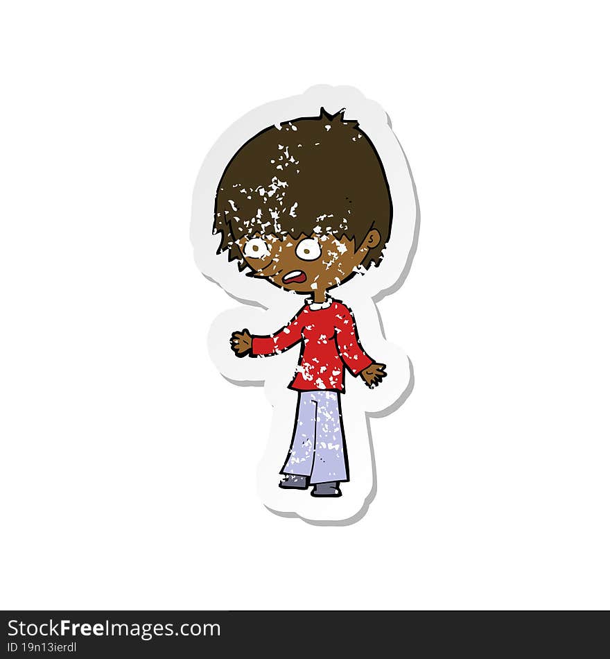 retro distressed sticker of a cartoon stressed out woman