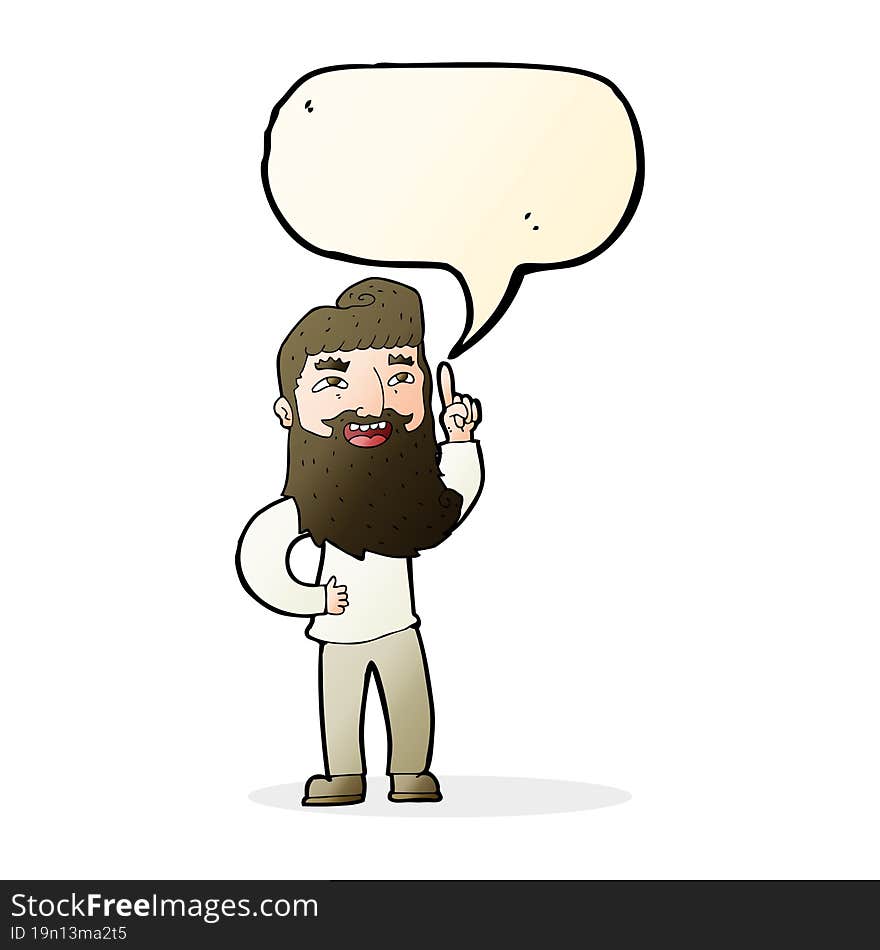 cartoon happy bearded man with idea with speech bubble