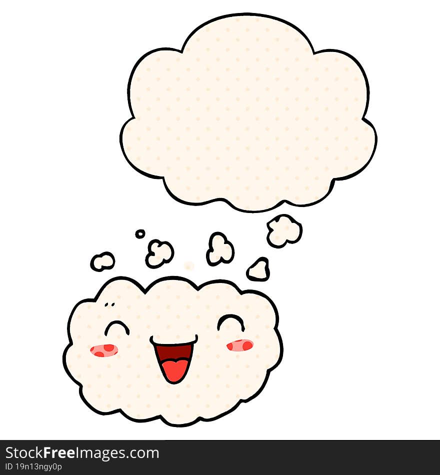 Happy Cartoon Cloud And Thought Bubble In Comic Book Style