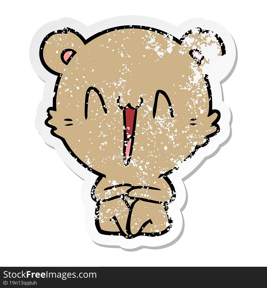 distressed sticker of a happy bear sitting cartoon