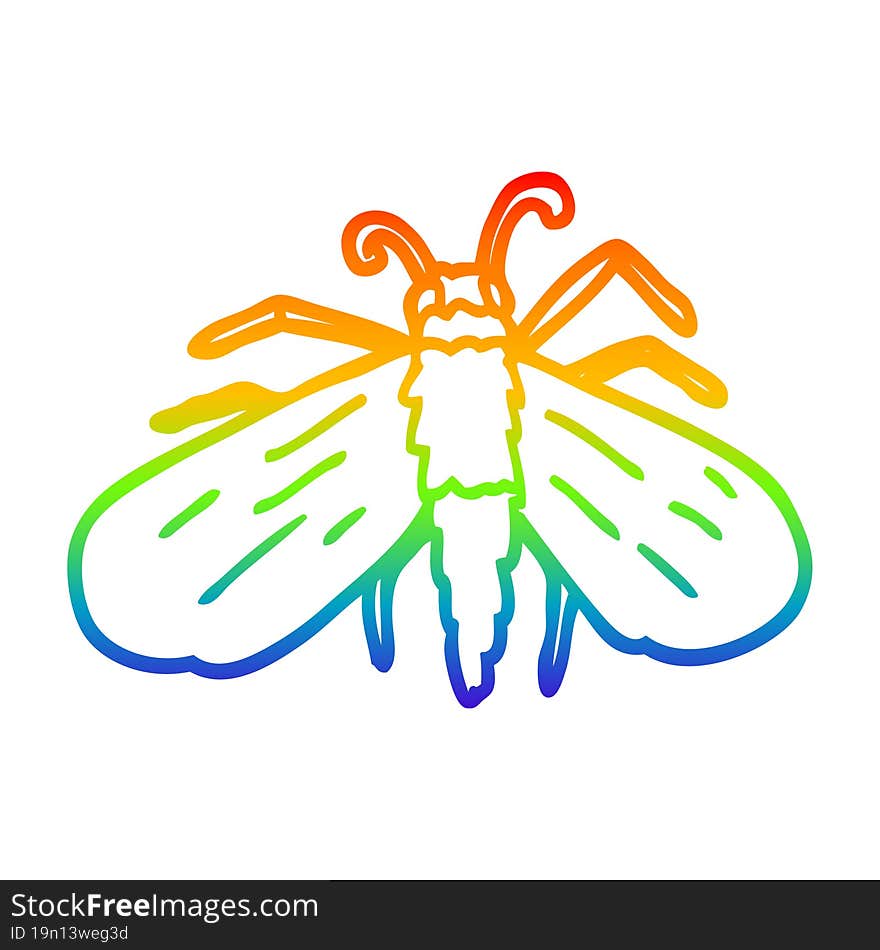 Rainbow Gradient Line Drawing Cartoon Fly