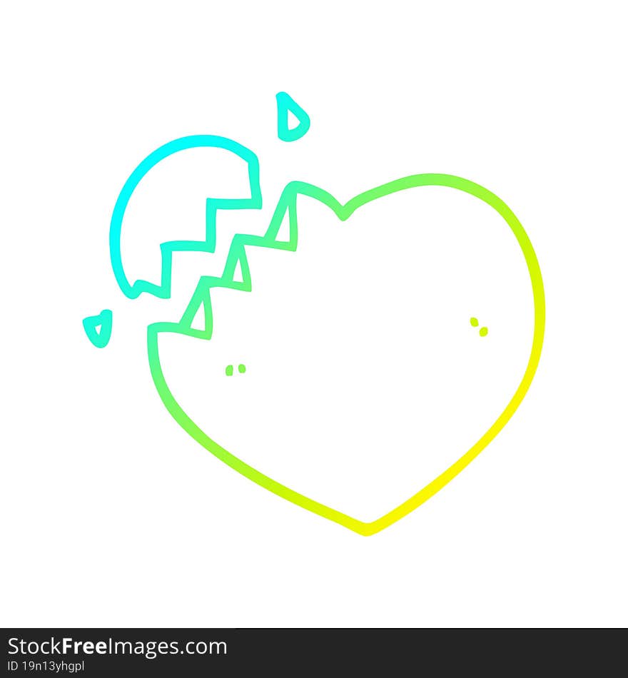 cold gradient line drawing of a cartoon broken heart