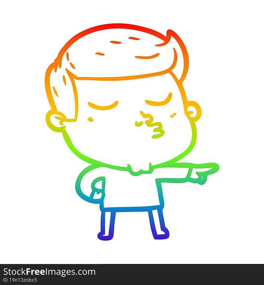 rainbow gradient line drawing of a cartoon model guy pouting