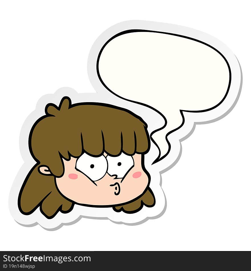 cartoon female face and speech bubble sticker