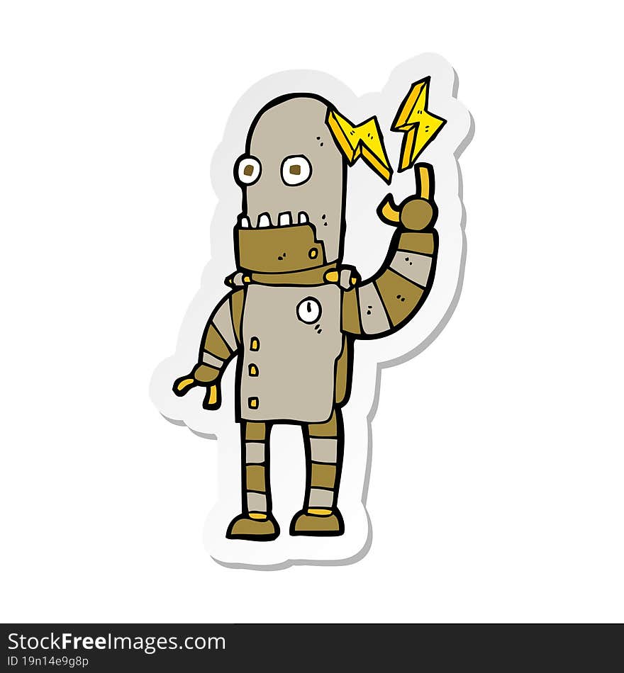 Sticker Of A Cartoon Old Robot