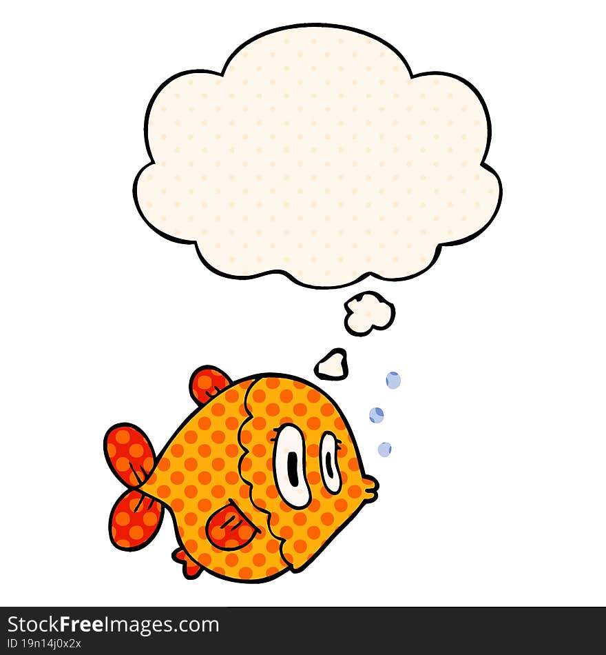 Cartoon Fish And Thought Bubble In Comic Book Style