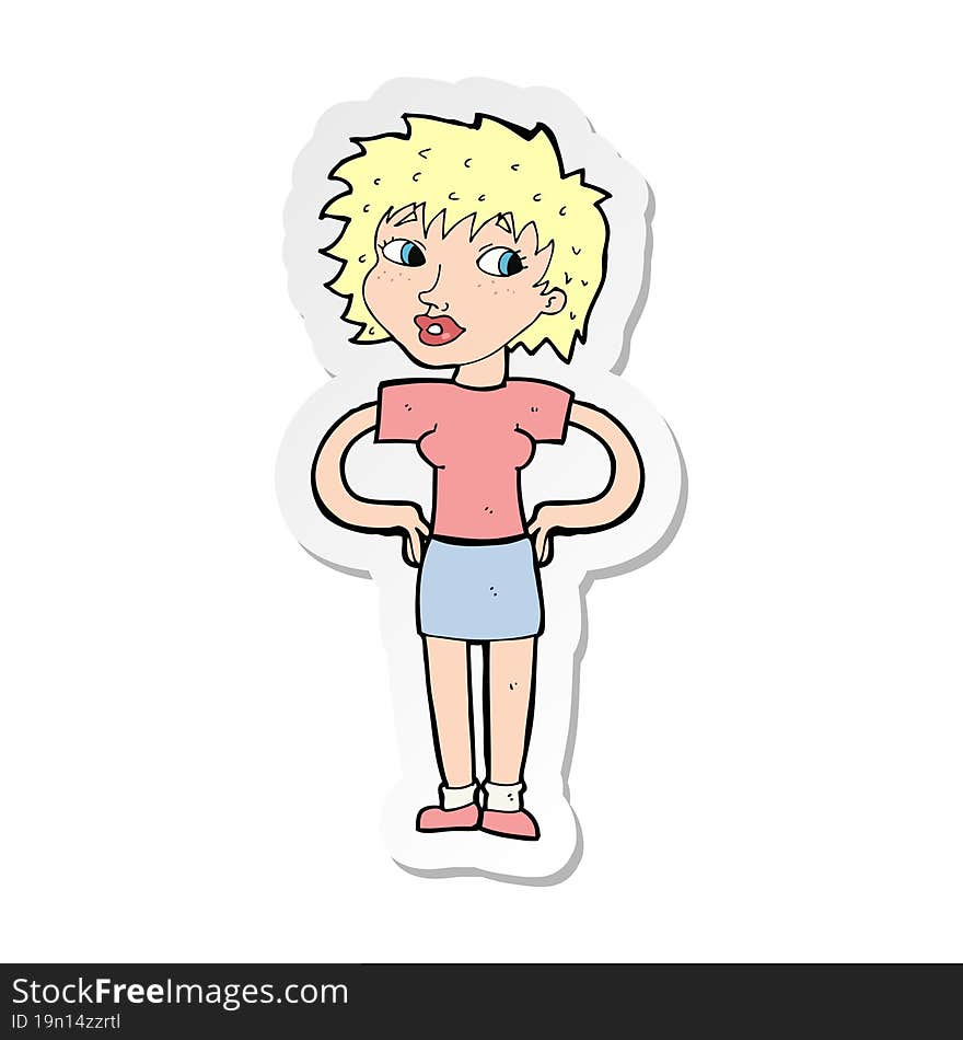 sticker of a cartoon woman with hands on hips