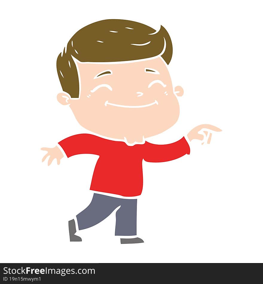 happy flat color style cartoon man