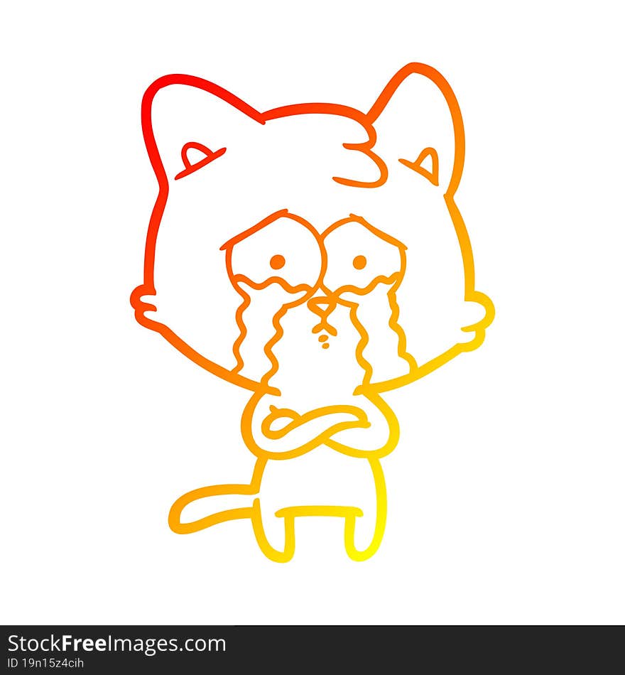 warm gradient line drawing cartoon crying cat