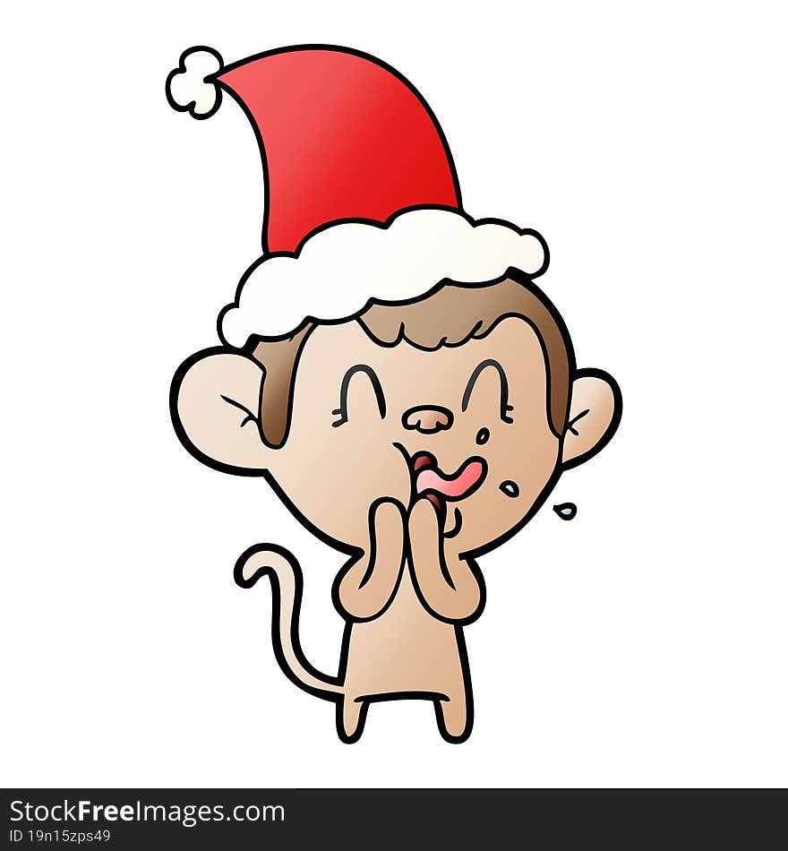 crazy gradient cartoon of a monkey wearing santa hat