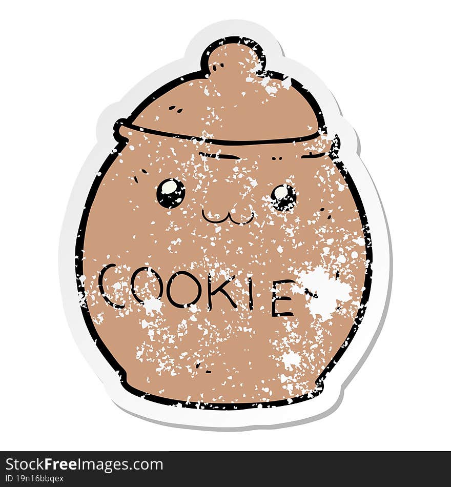 distressed sticker of a cartoon cookie jar