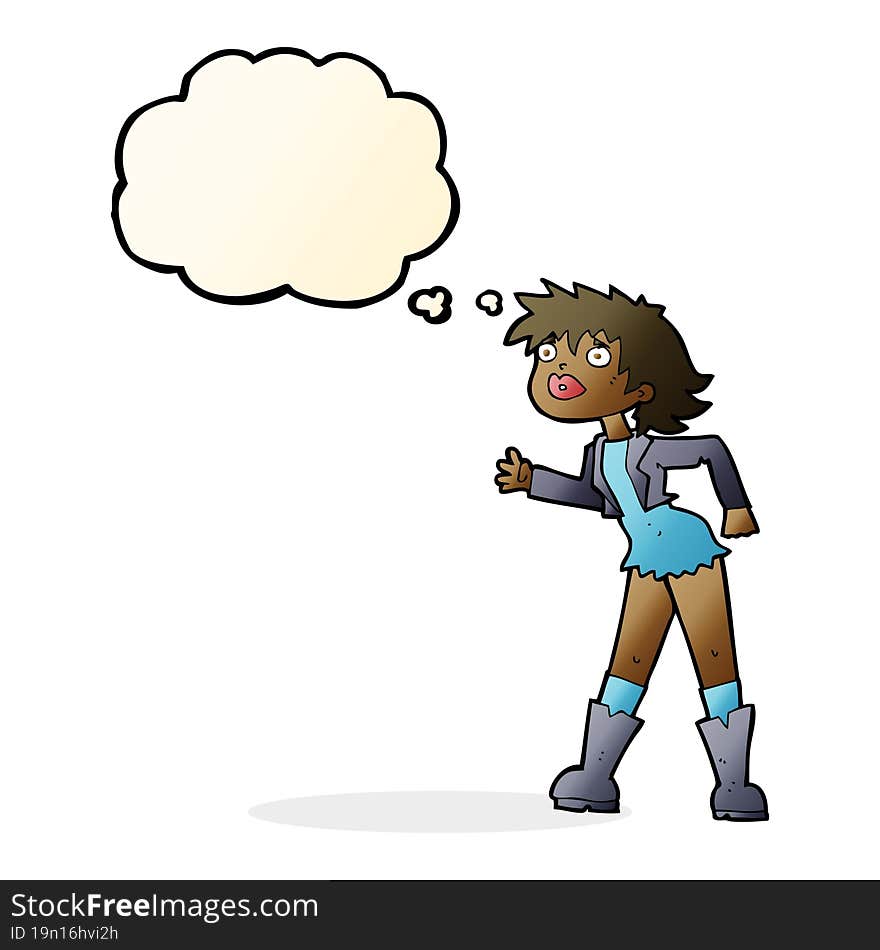 Cartoon Girl In Leather Jacket With Thought Bubble