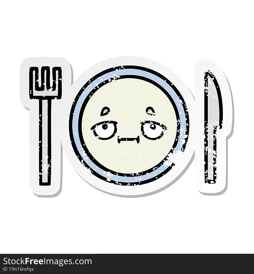 Distressed Sticker Of A Cute Cartoon Dinner Plate