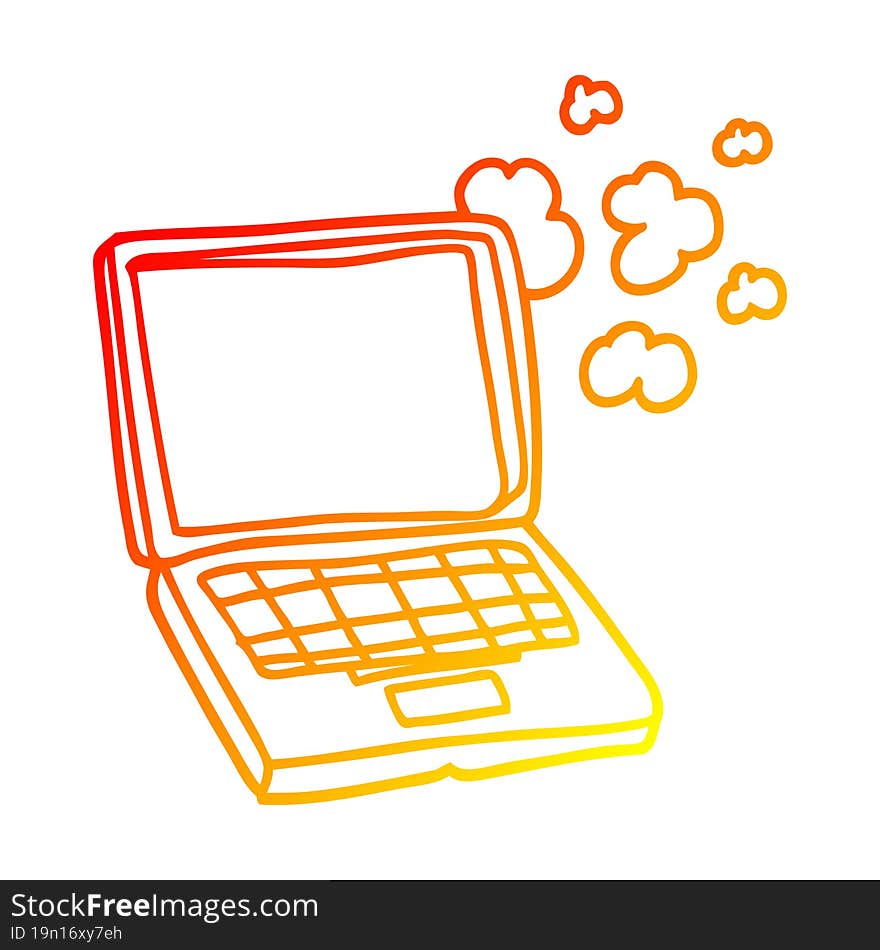 Warm Gradient Line Drawing Cartoon Laptop Computer