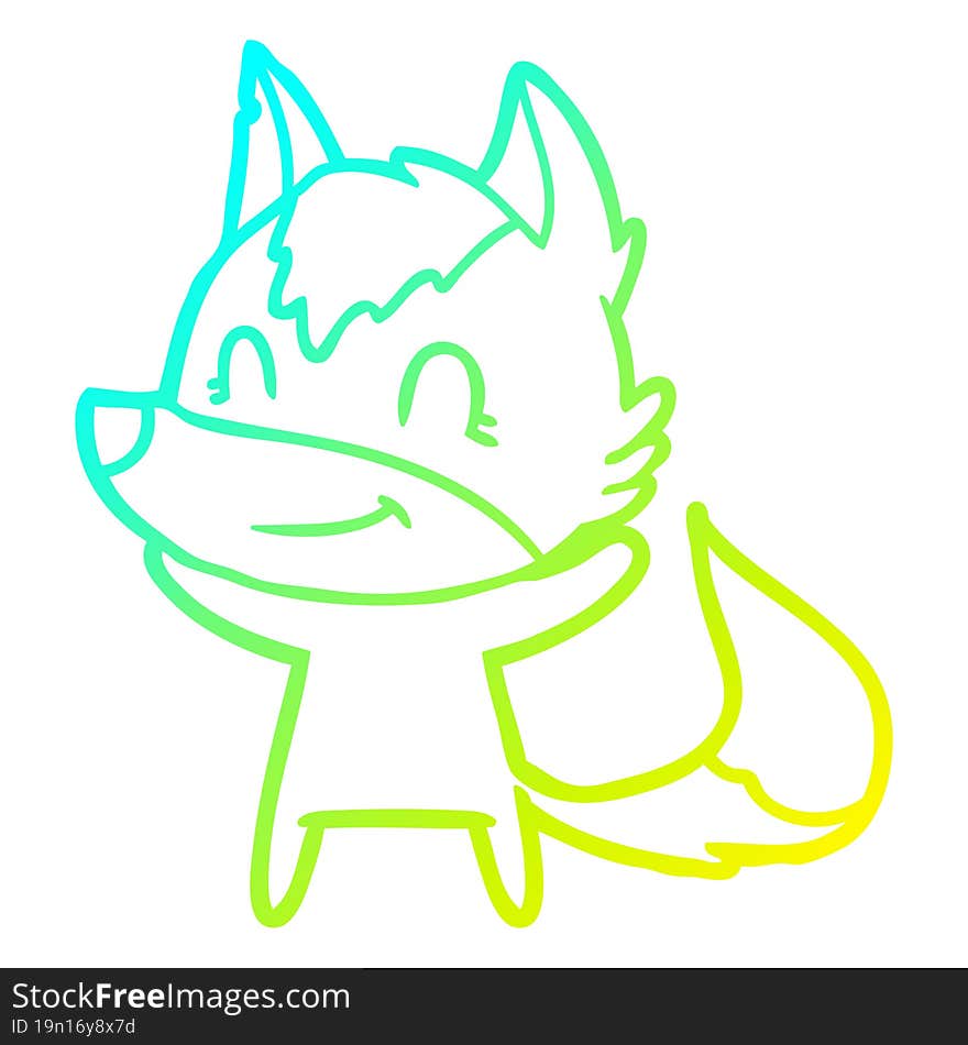 cold gradient line drawing friendly cartoon wolf