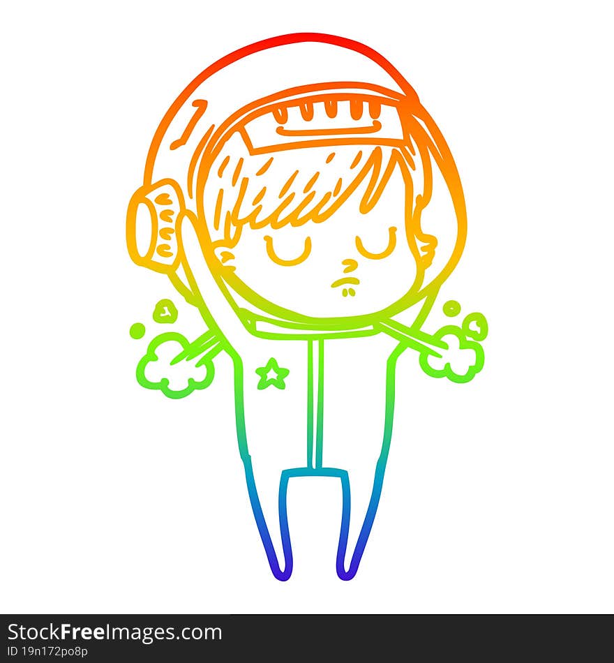 rainbow gradient line drawing of a cartoon astronaut woman