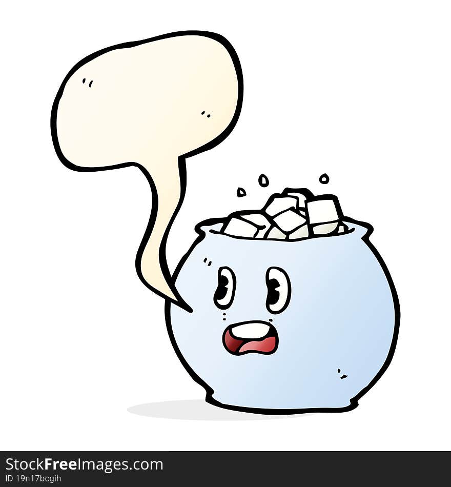 cartoon bowl of sugar with speech bubble