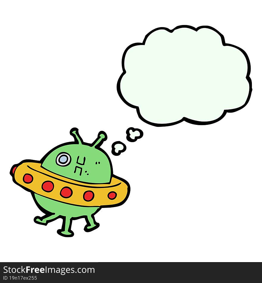 cartoon UFO with thought bubble