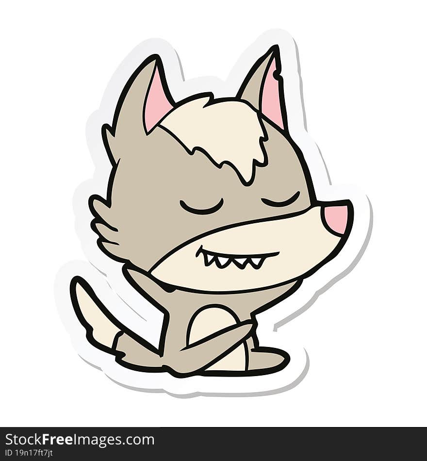 Sticker Of A Friendly Cartoon Wolf Sitting