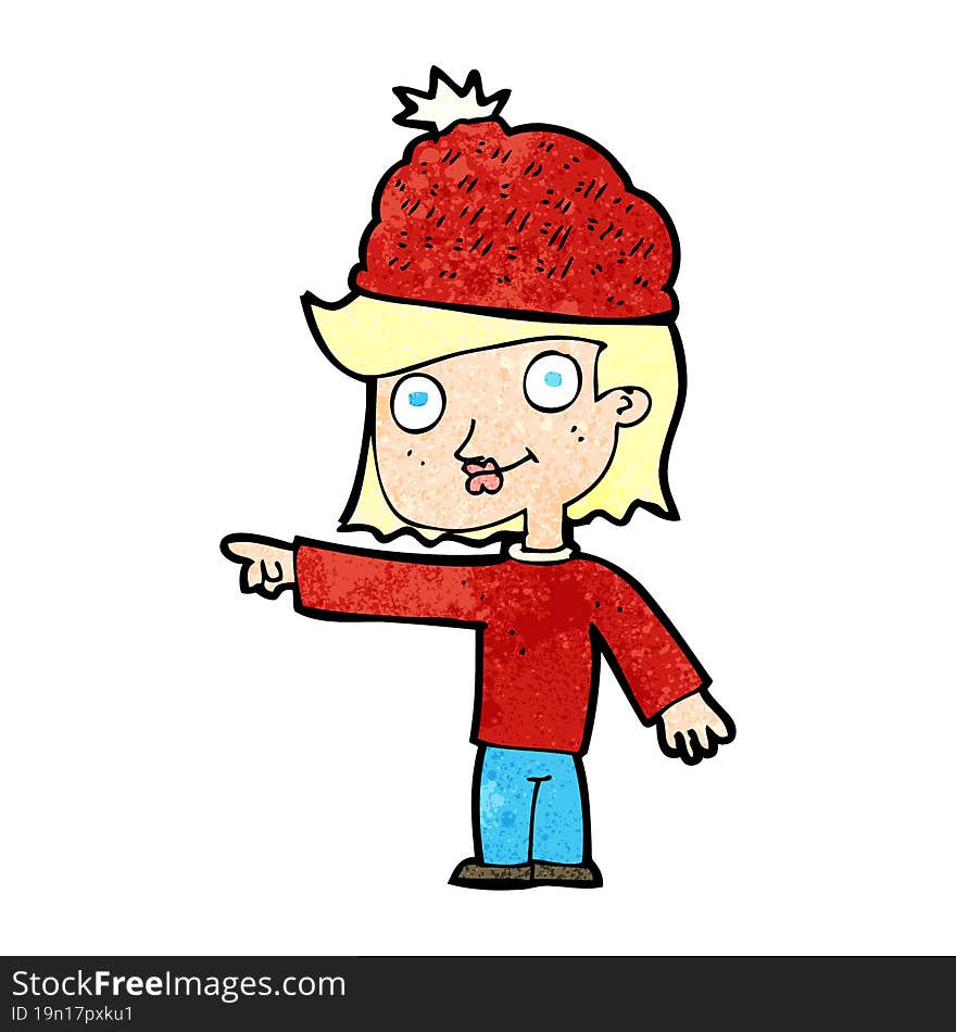 cartoon woman wearing winter hat