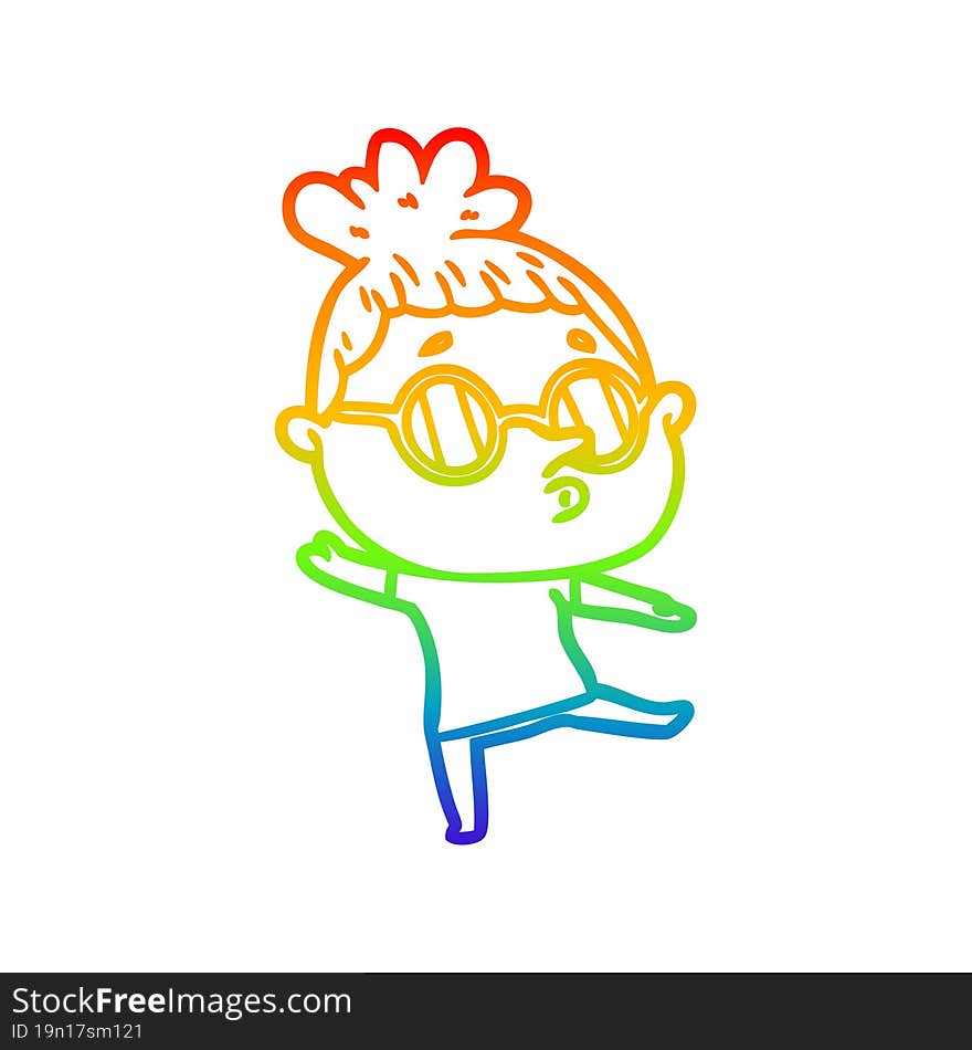 rainbow gradient line drawing cartoon woman wearing glasses