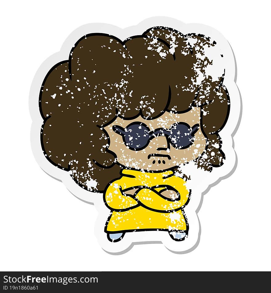 freehand drawn distressed sticker cartoon of a kawaii woman