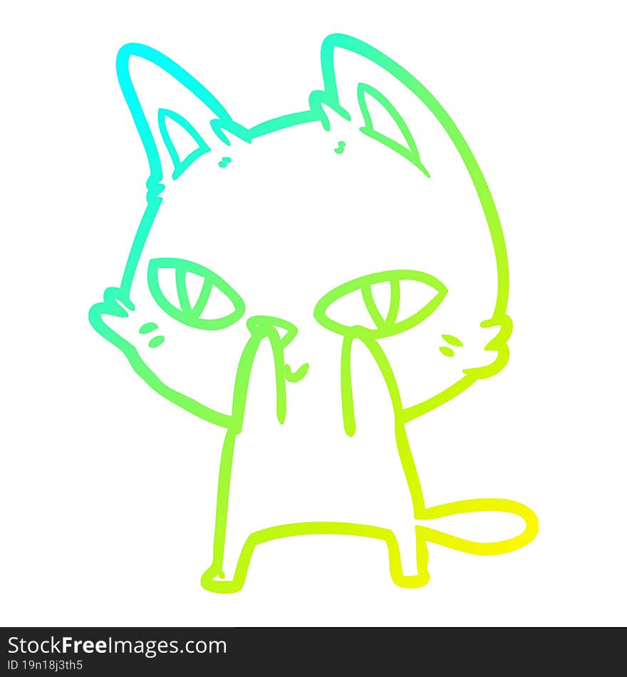 Cold Gradient Line Drawing Cartoon Cat Staring