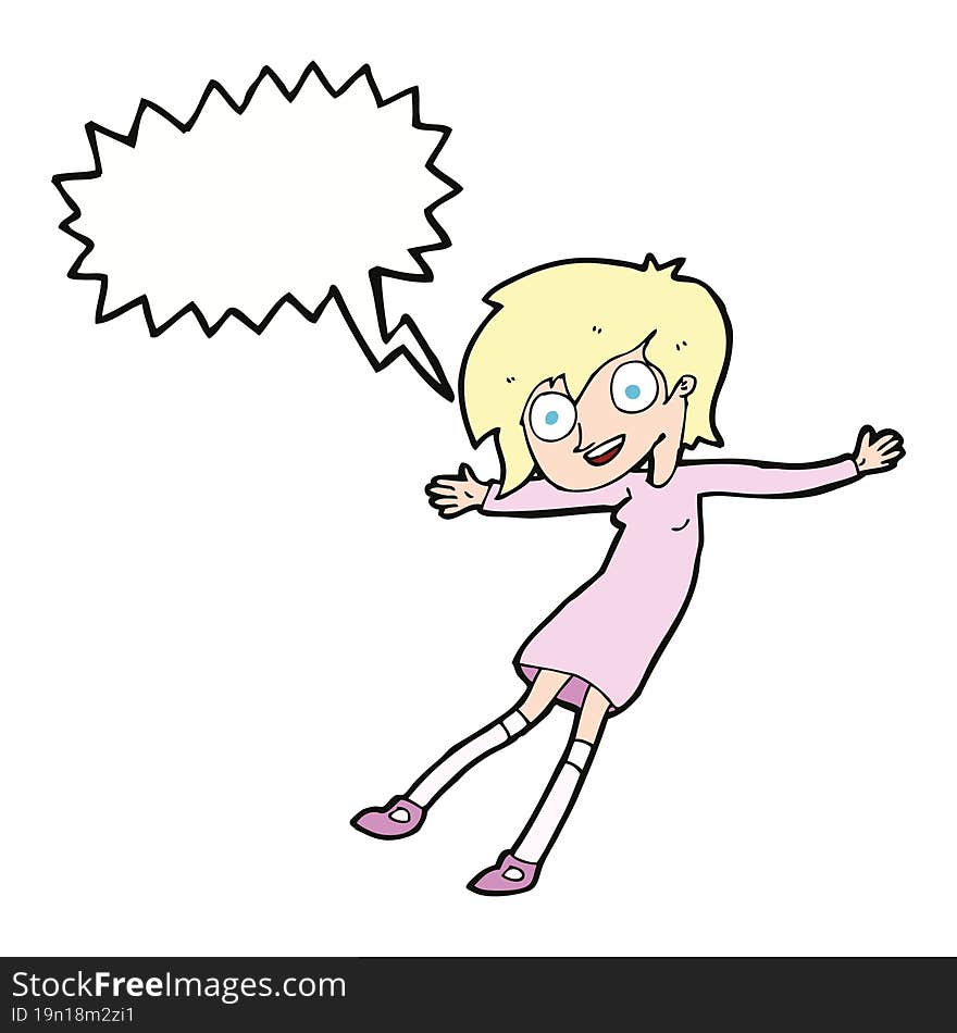 cartoon crazy excited girl with speech bubble