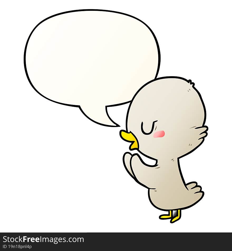 cute cartoon duckling with speech bubble in smooth gradient style