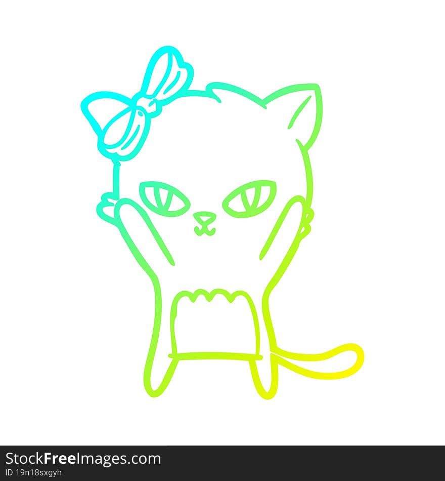 Cold Gradient Line Drawing Cute Cartoon Cat