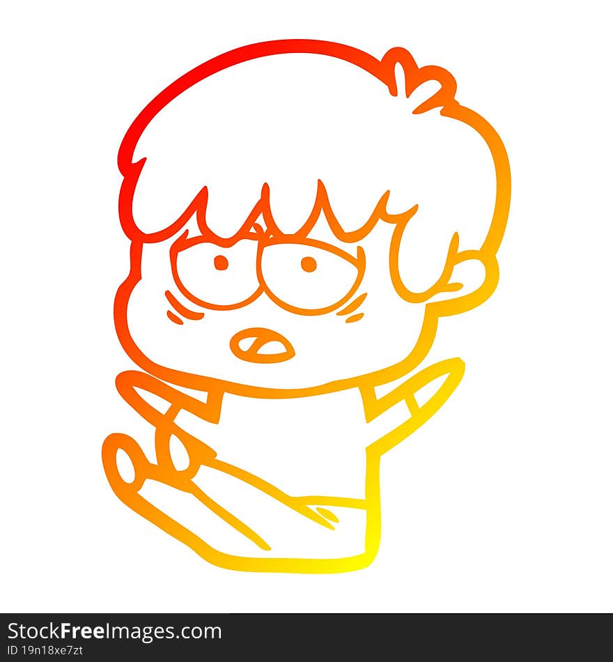 Warm Gradient Line Drawing Cartoon Exhausted Boy