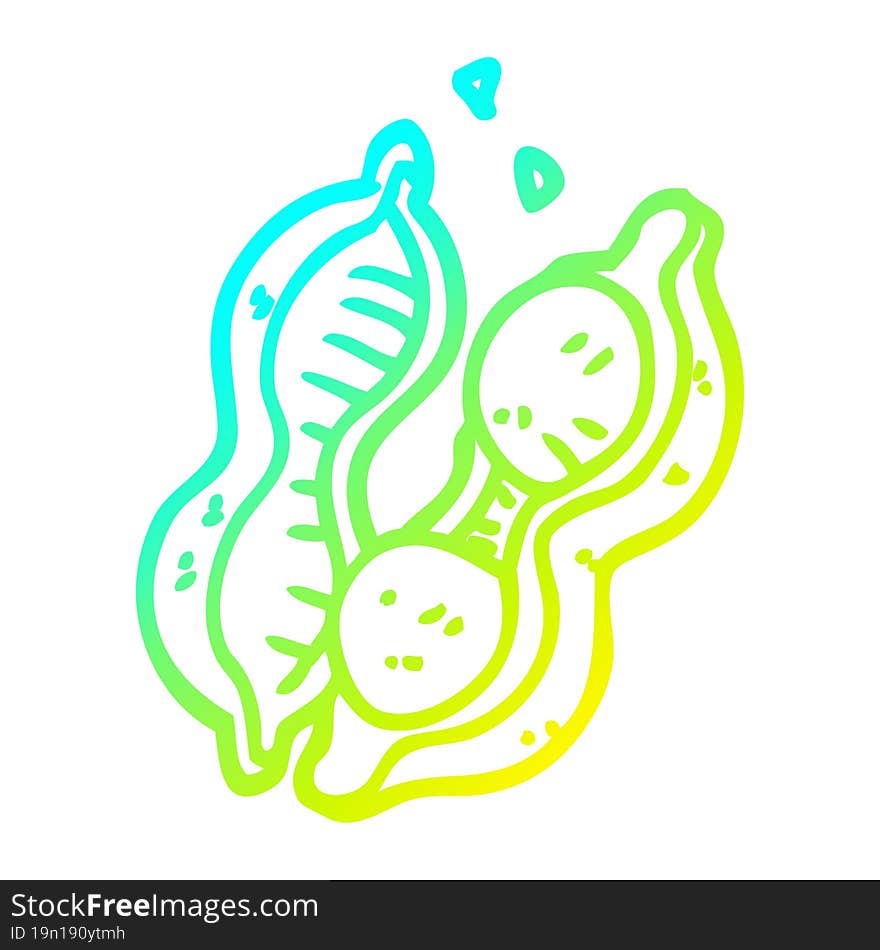 cold gradient line drawing of a cartoon peas in pod