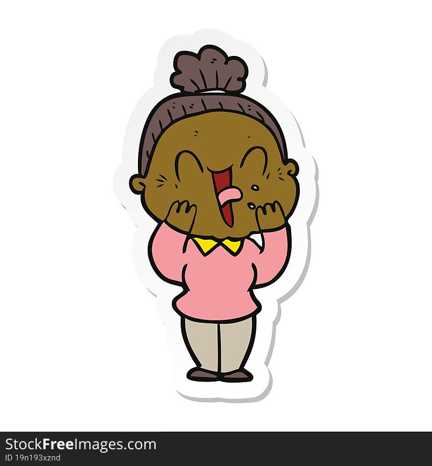 sticker of a cartoon happy old woman