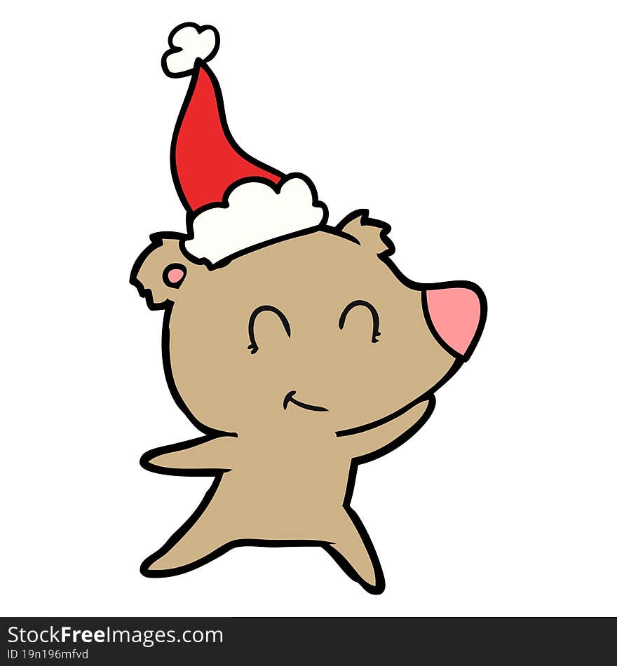 Female Bear Line Drawing Of A Wearing Santa Hat