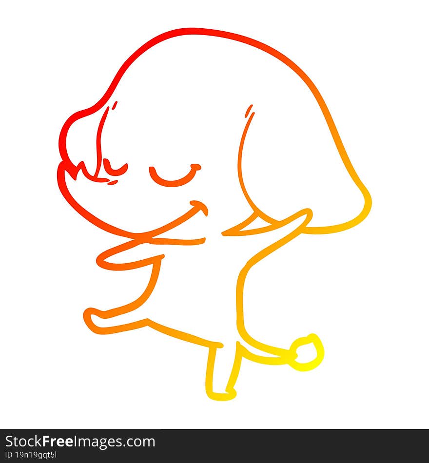 Warm Gradient Line Drawing Cartoon Smiling Elephant