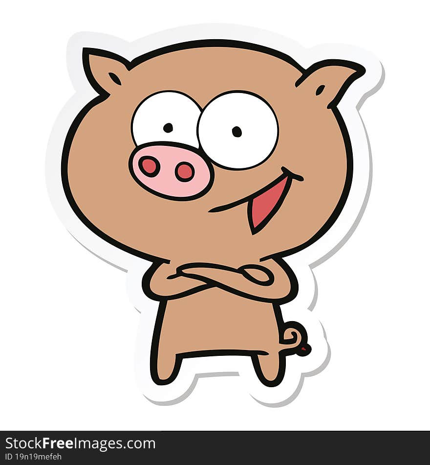 sticker of a cheerful pig cartoon