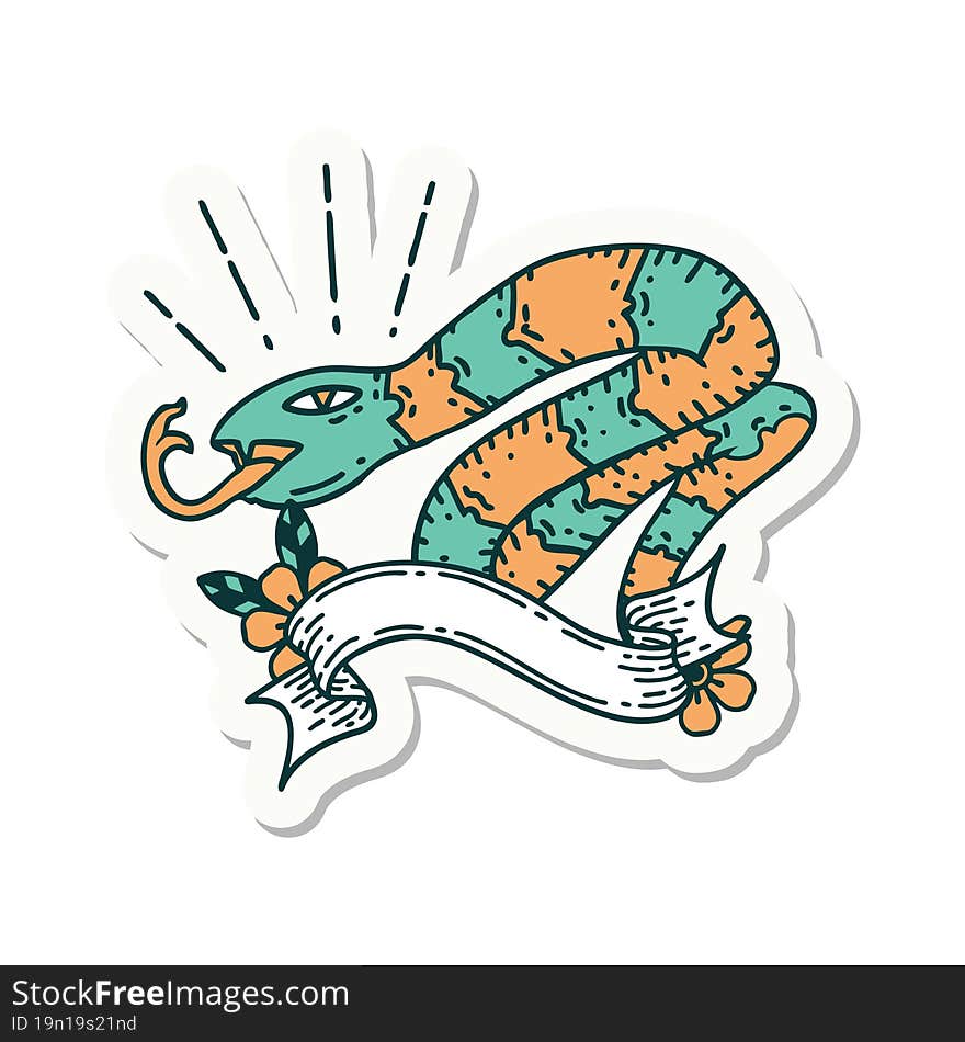 sticker of tattoo style hissing snake