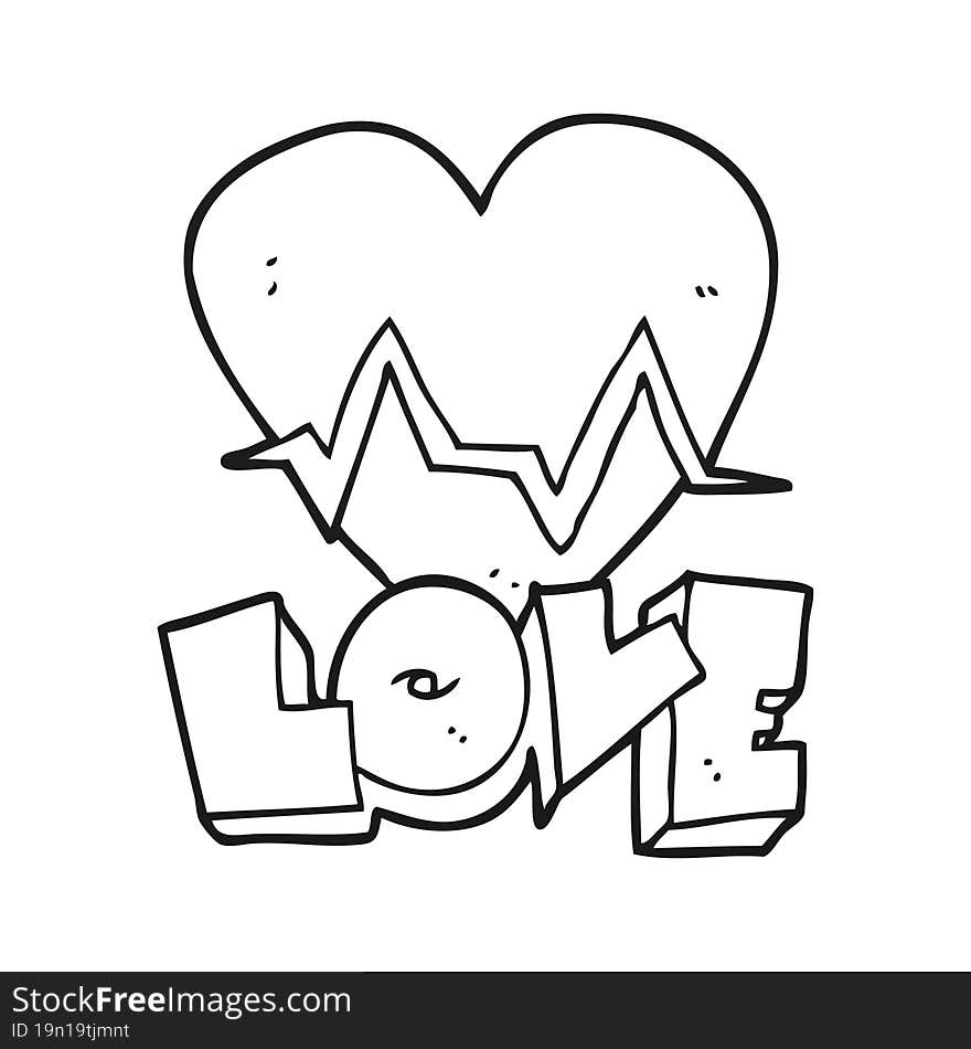 freehand drawn black and white cartoon heart rate pulse love symbol