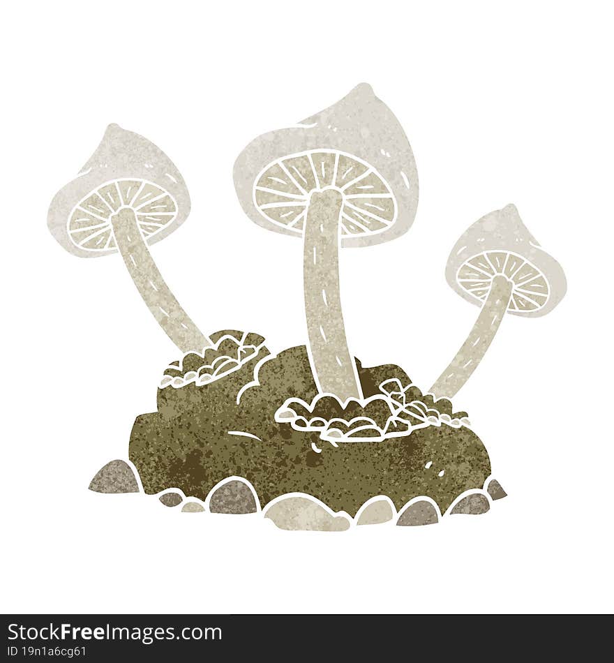 retro cartoon mushrooms growing