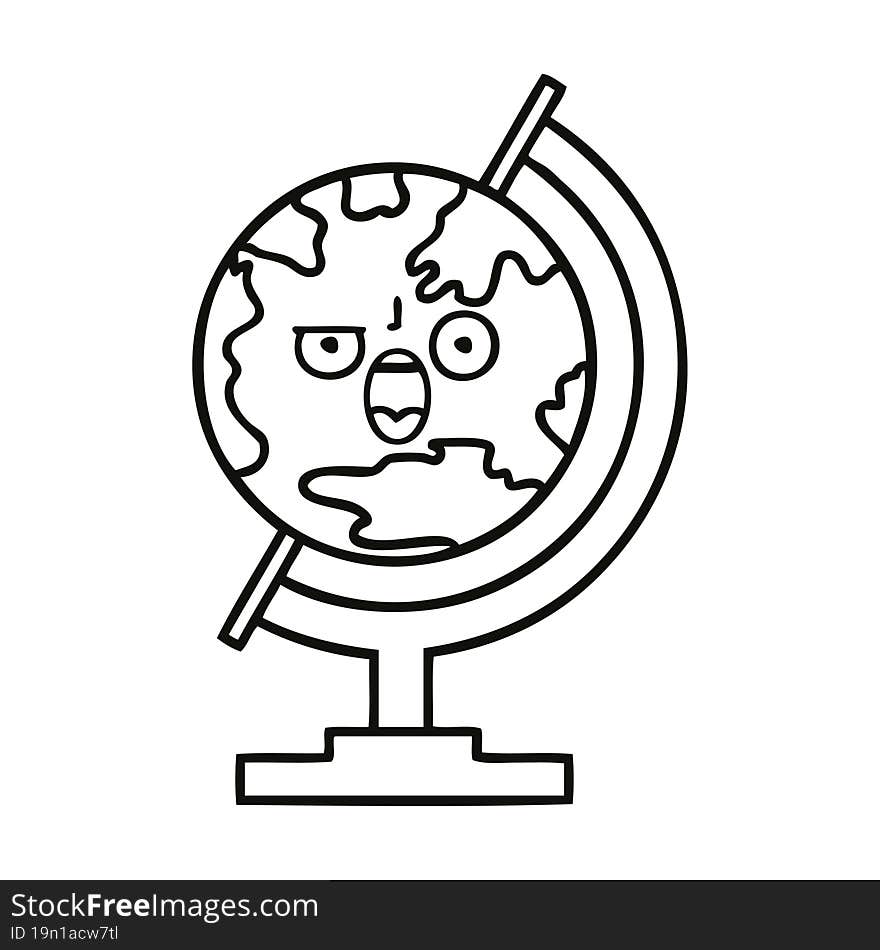 Line Drawing Cartoon Globe Of The World