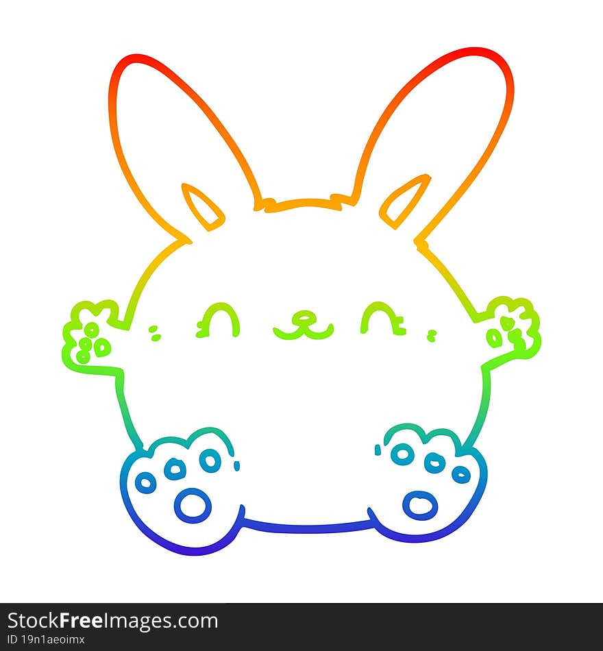 rainbow gradient line drawing of a cute cartoon rabbit