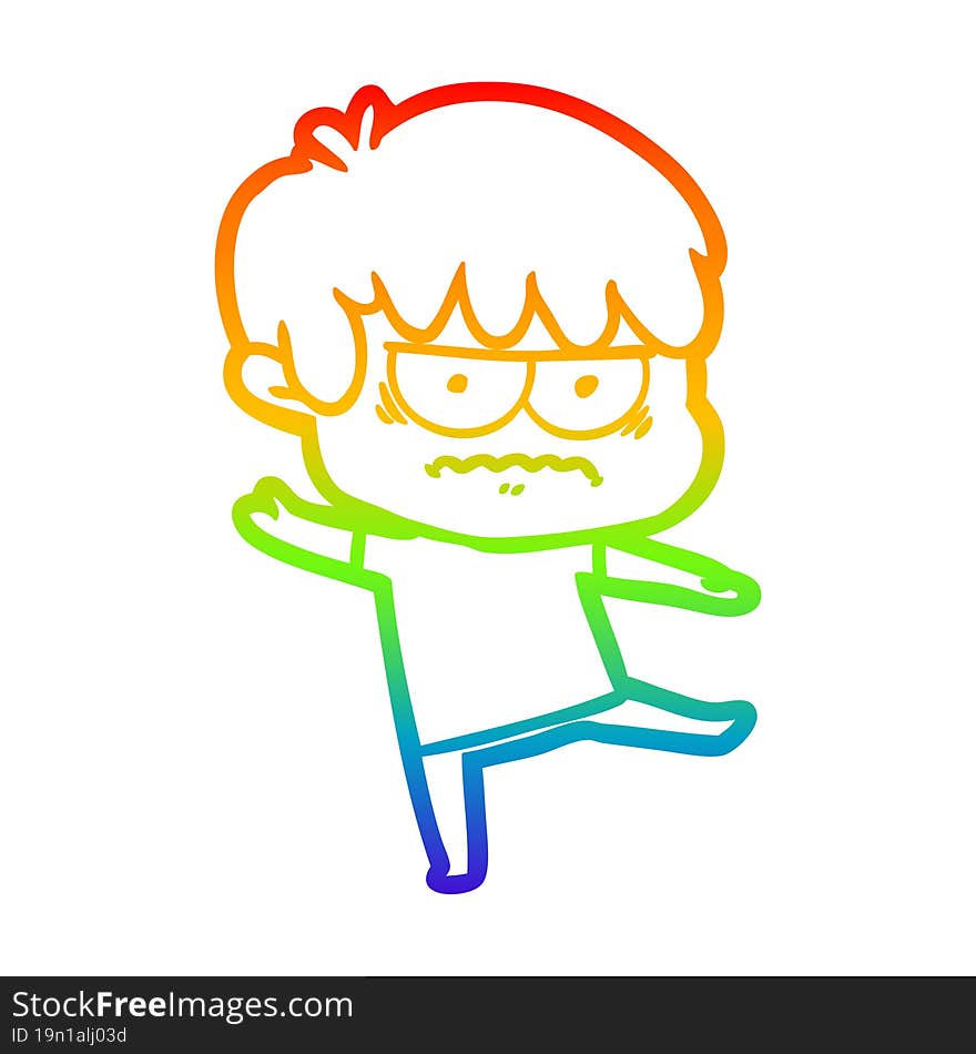 rainbow gradient line drawing annoyed cartoon boy