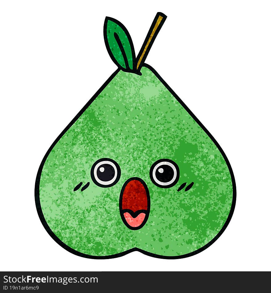 retro grunge texture cartoon of a green pear