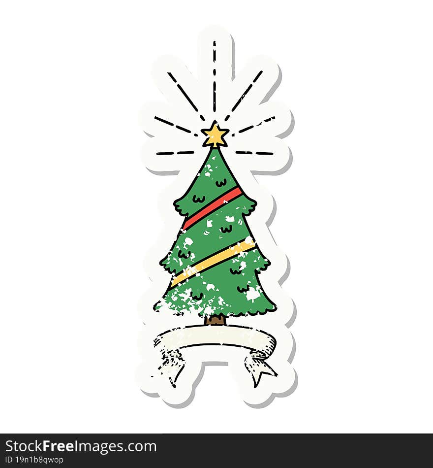 Grunge Sticker Of Tattoo Style Christmas Tree With Star