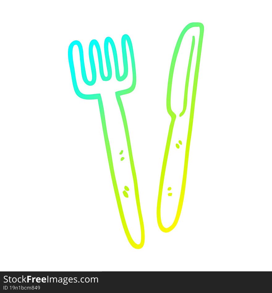 Cold Gradient Line Drawing Cartoon Knife And Fork