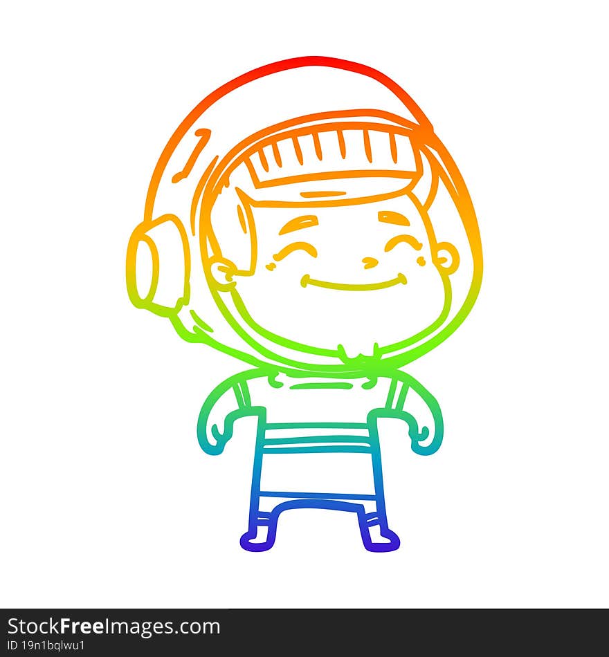 rainbow gradient line drawing of a happy cartoon astronaut