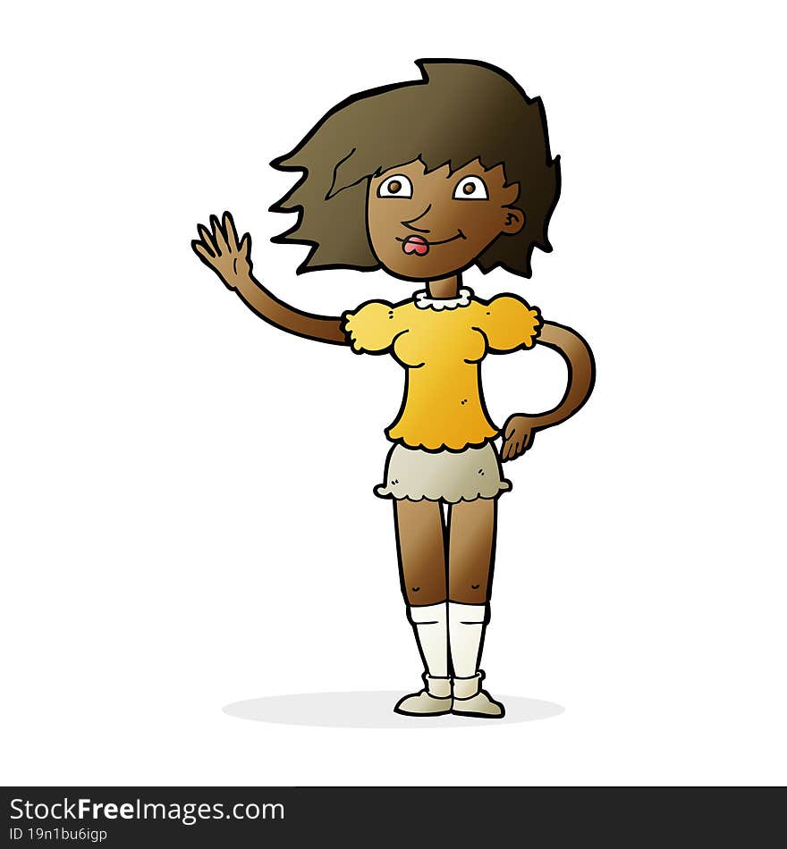 cartoon woman waving