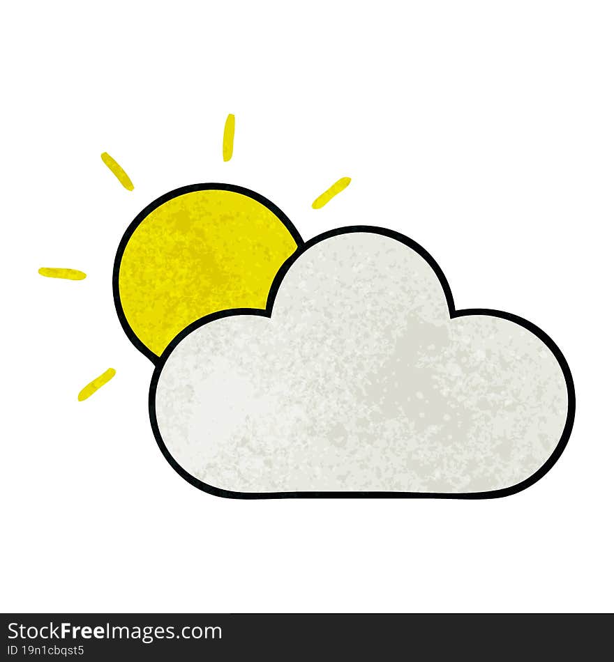 retro grunge texture cartoon sunshine and cloud